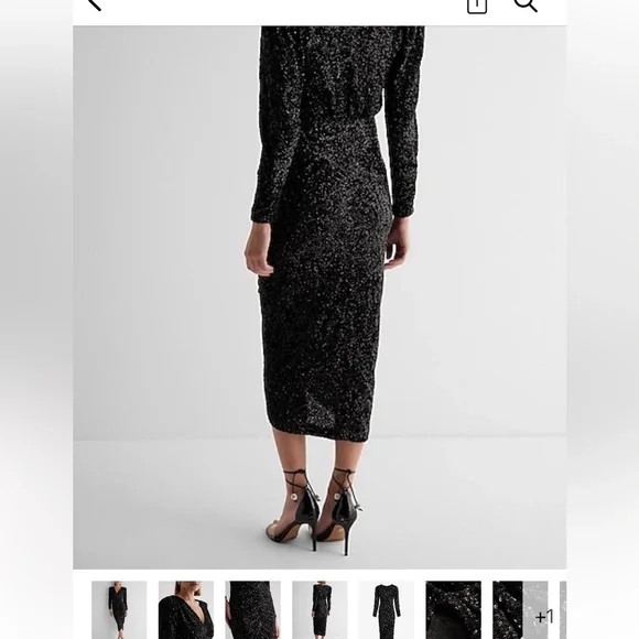 Express Black Sequin V-Neck Midi Dress - Picture 2 of 5